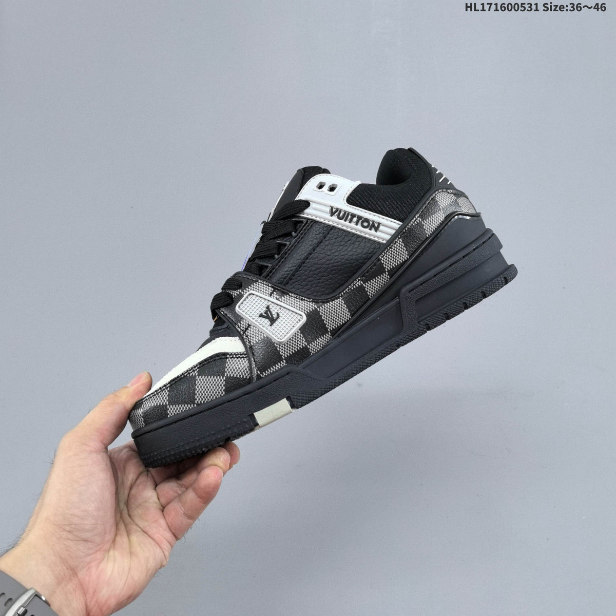 Louis Vuitton Black and Gray Checkerboard Low-Top Sneakers