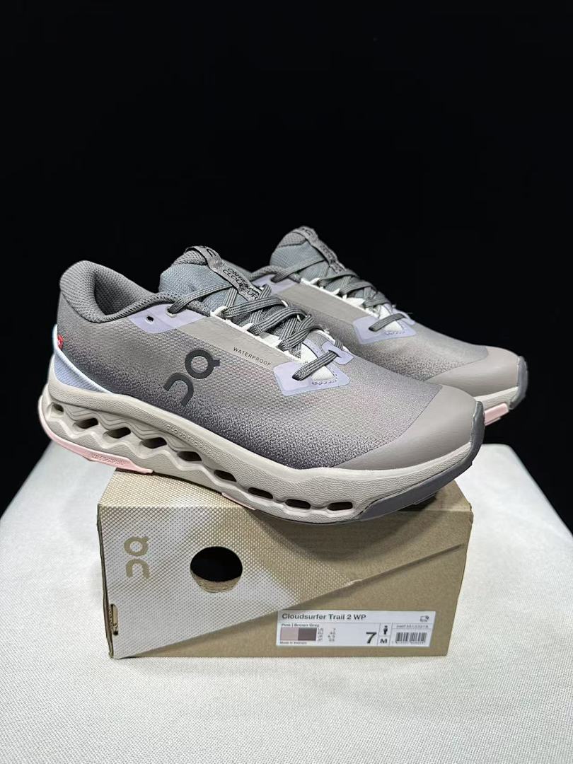 On Cloudsurfer Trail 2 Waterproof Trail Shoes Pink/Brown Grey