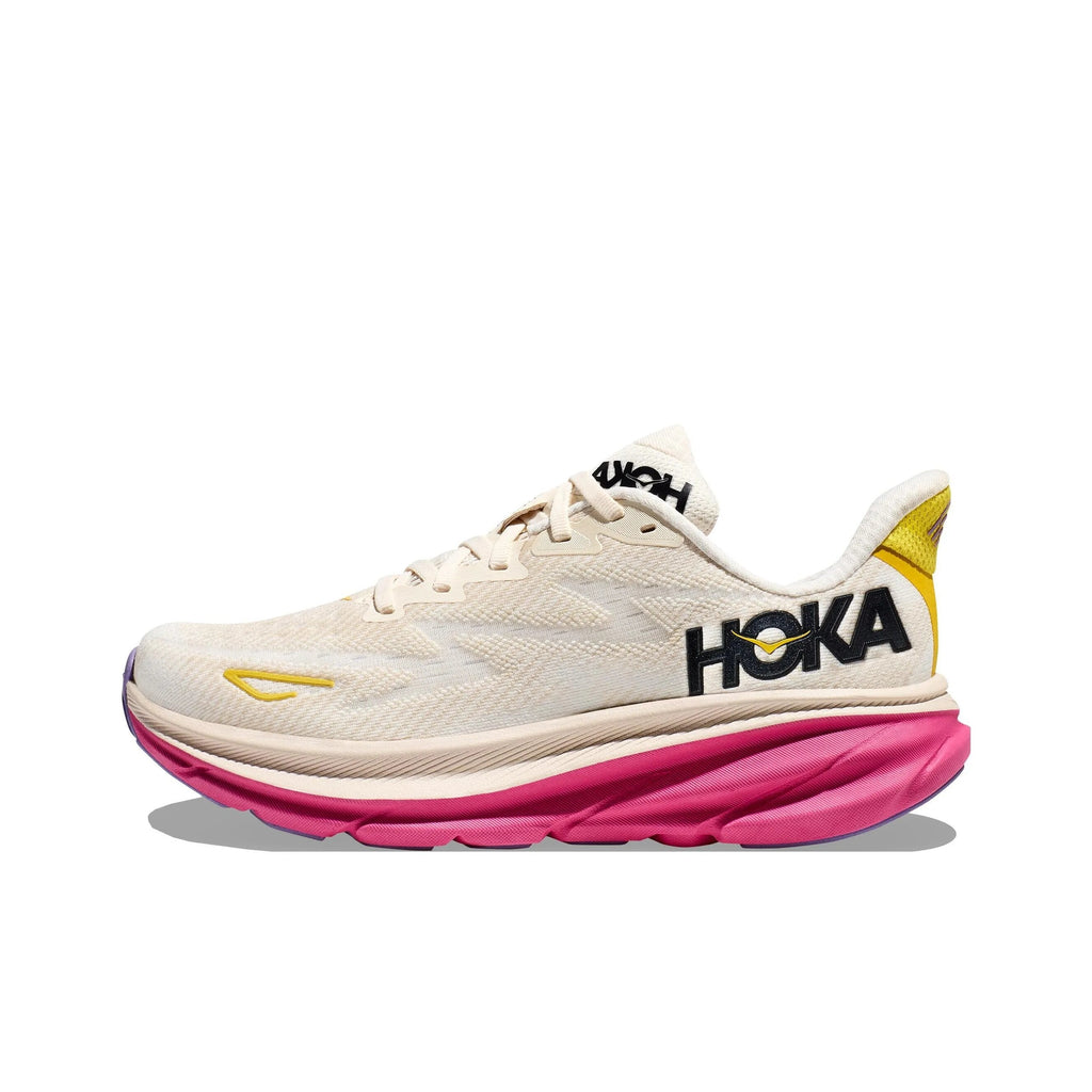 HOKA Clifton 9 Running Shoes in Ivory and Pink