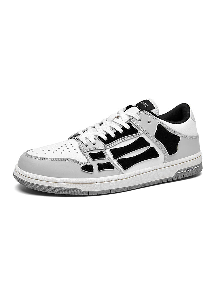 AMIRI Gray and White Low-Top Sneakers with Black Accents