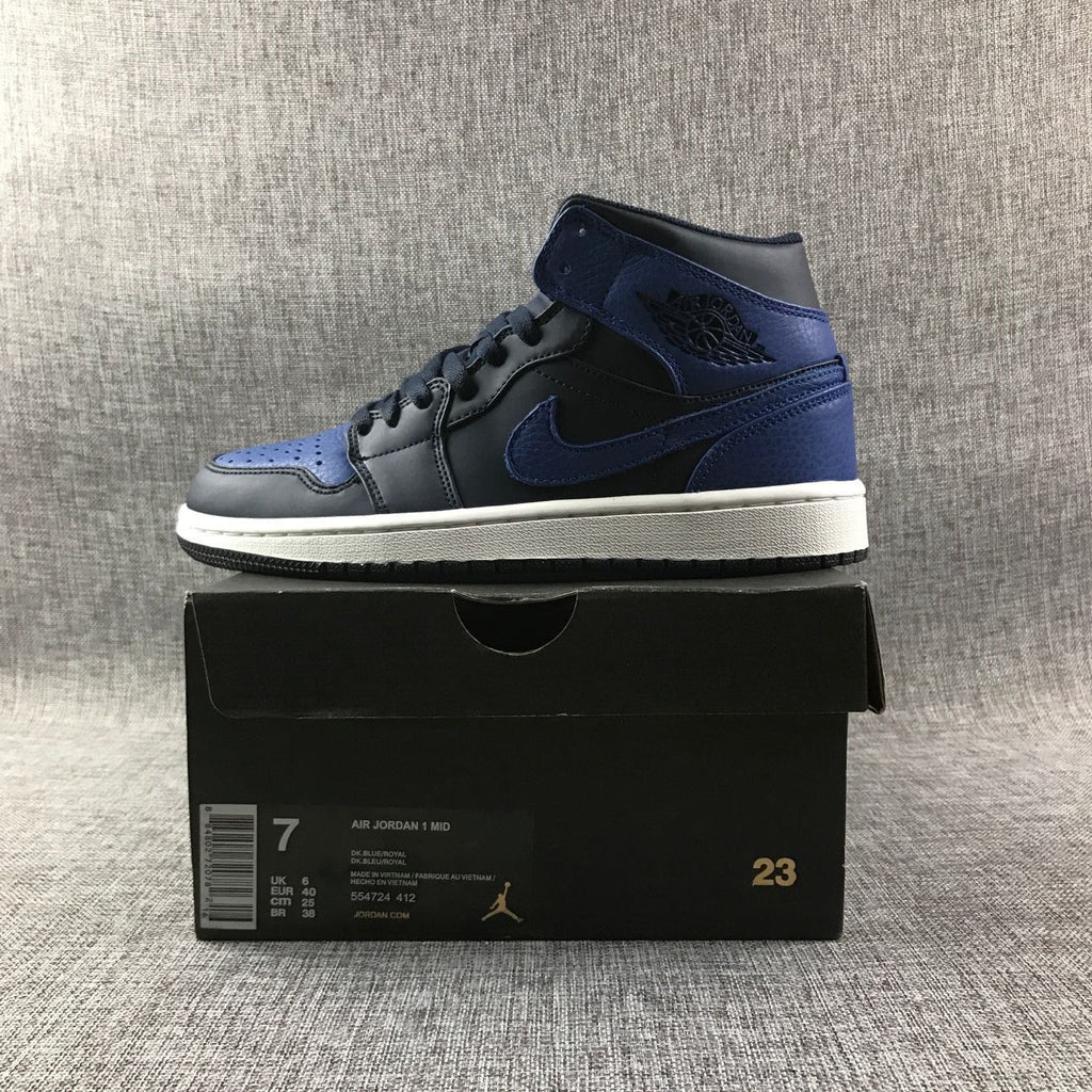 Air Jordan 1 Mid Black and Royal Blue High-Top Sneakers