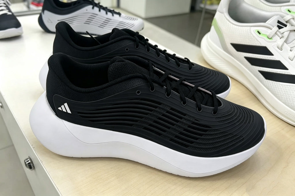 Black and White Adidas Running-Style Sneakers