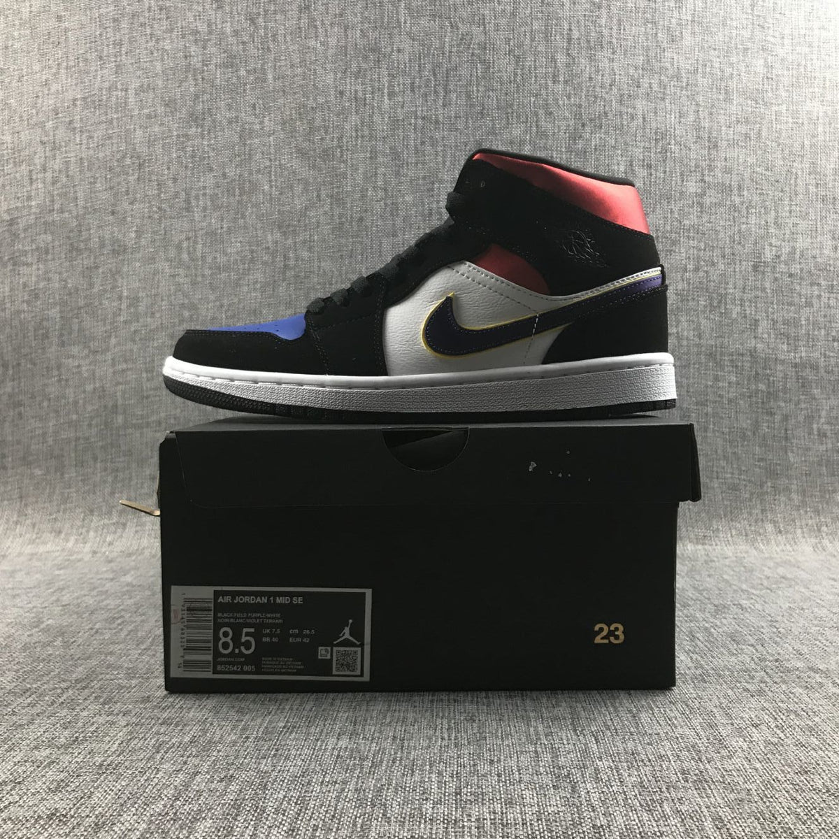 Air Jordan 1 Mid SE Black Purple Yellow Sneakers 852542-005