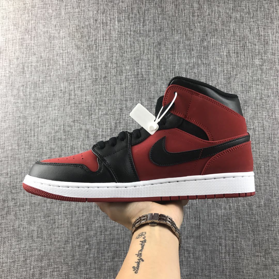 Air Jordan 1 Mid Sneakers in Red, Black and White