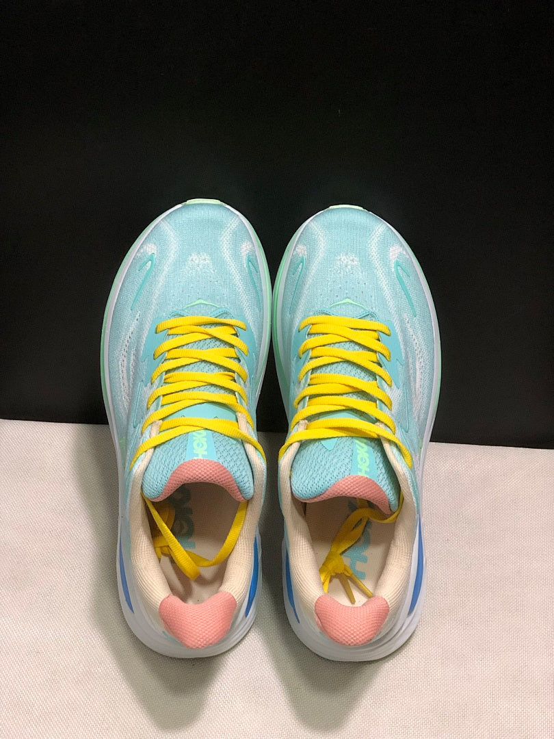 HOKA Clifton 10 Running Shoes in Aqua and Yellow