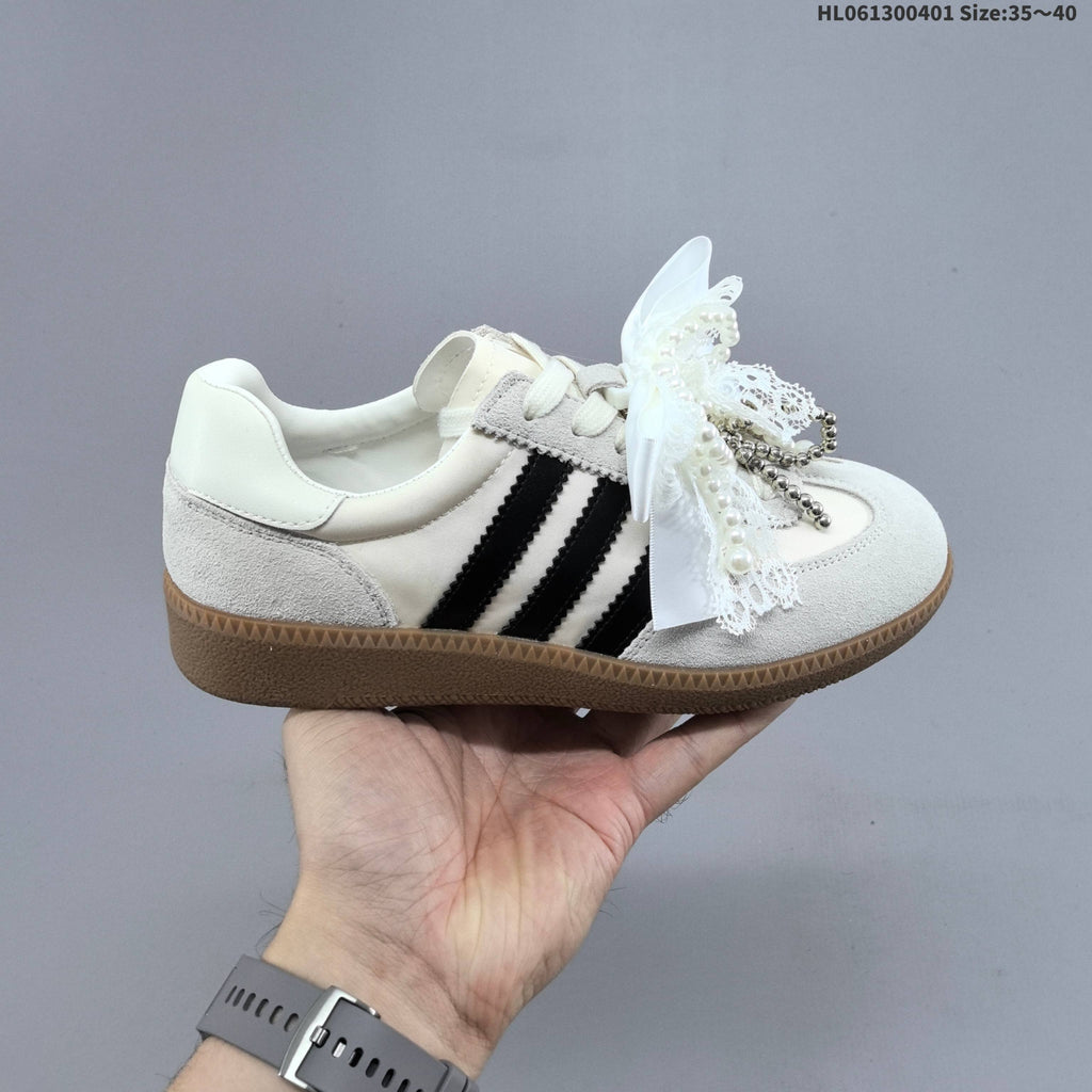 Ribbon and Pearl Bow Low-Top Sneakers