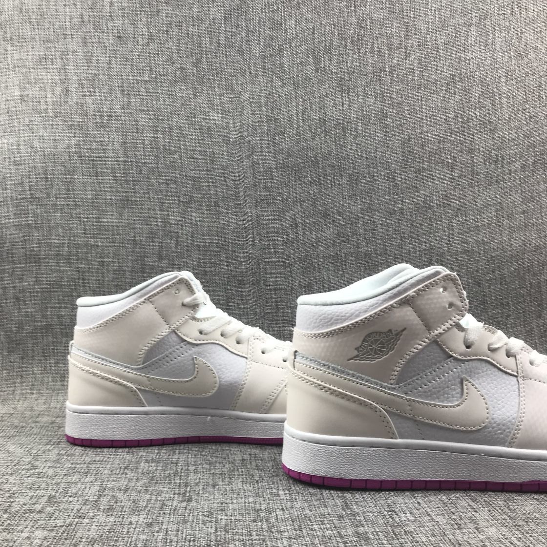 Jordan 1 Mid Grey White Fuchsia High-Top Sneakers