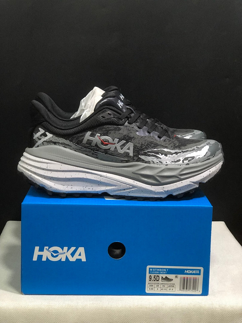 HOKA Stinson 7 Trail Running Shoes in Black and Gray