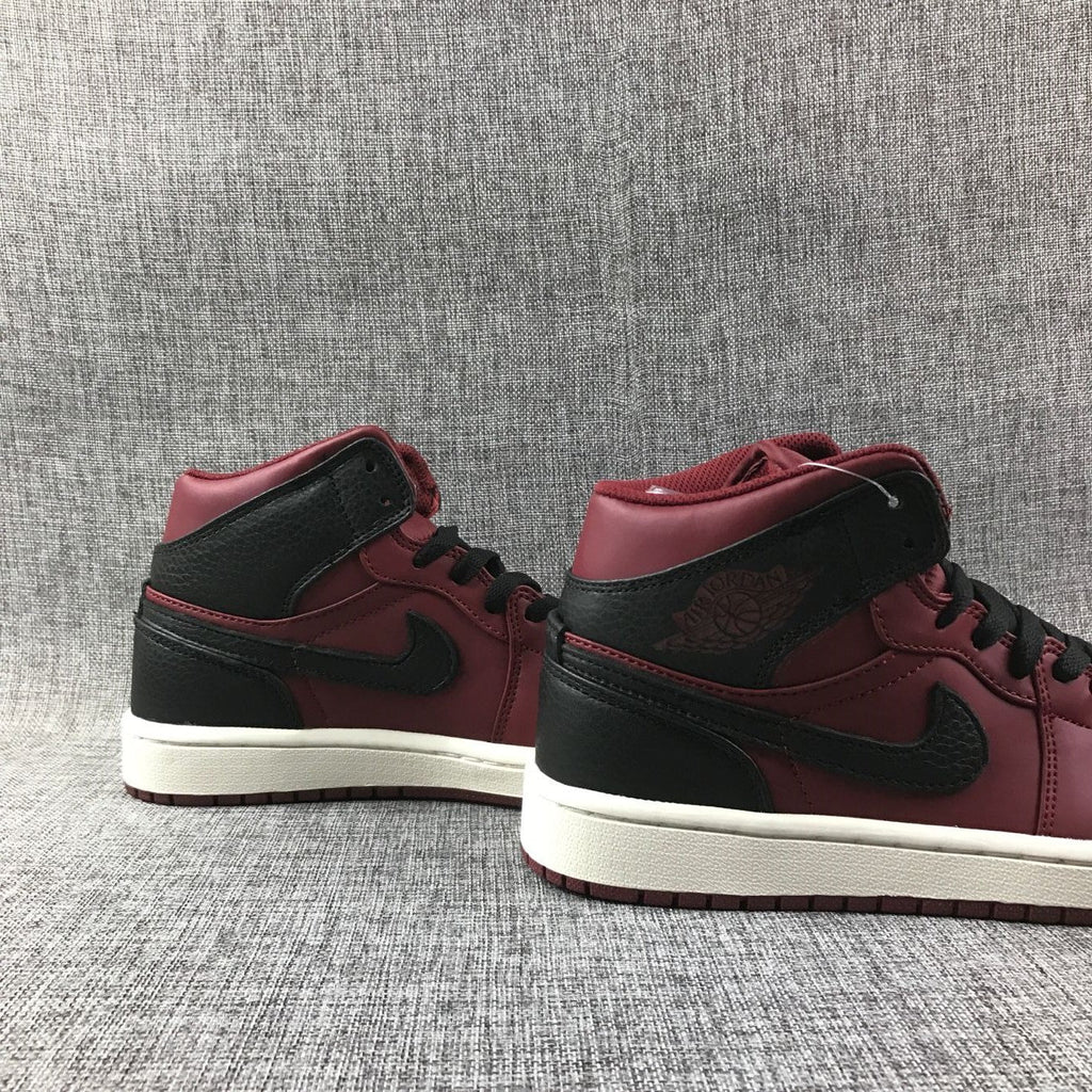 Air Jordan 1 Mid Burgundy and Black High-Top Sneakers