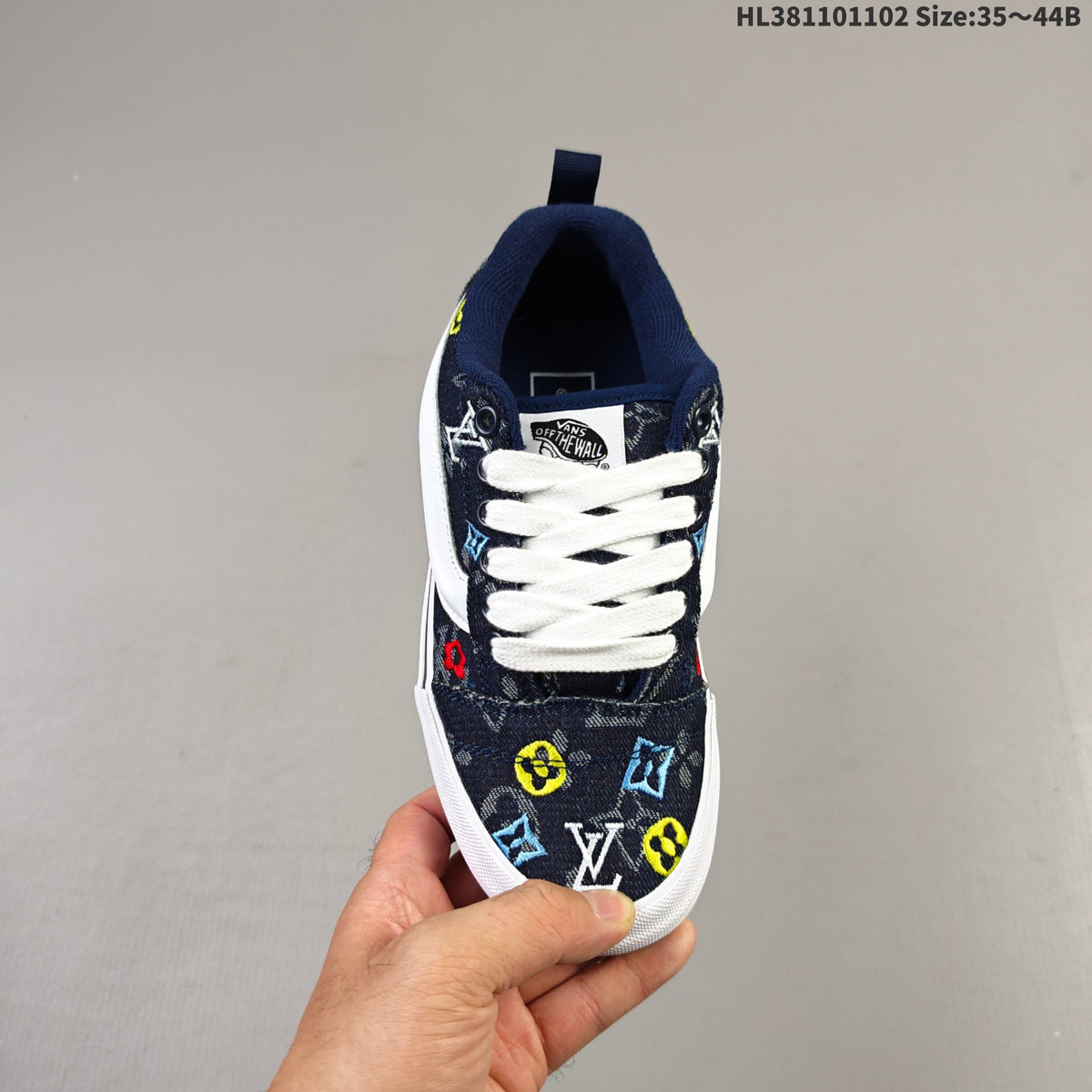 Vans Knu Skool Low-Top Sneakers in Navy Monogram Denim