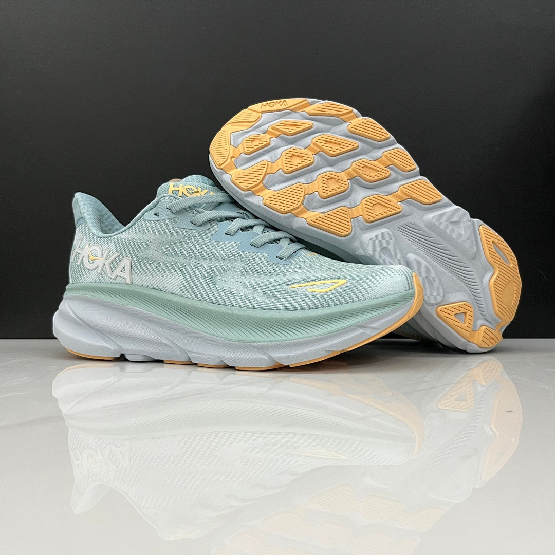 HOKA Clifton 9 Running Shoes – Mint and Yellow