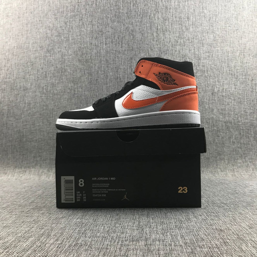 Air Jordan 1 Mid Black White Orange Sneakers 554724-058