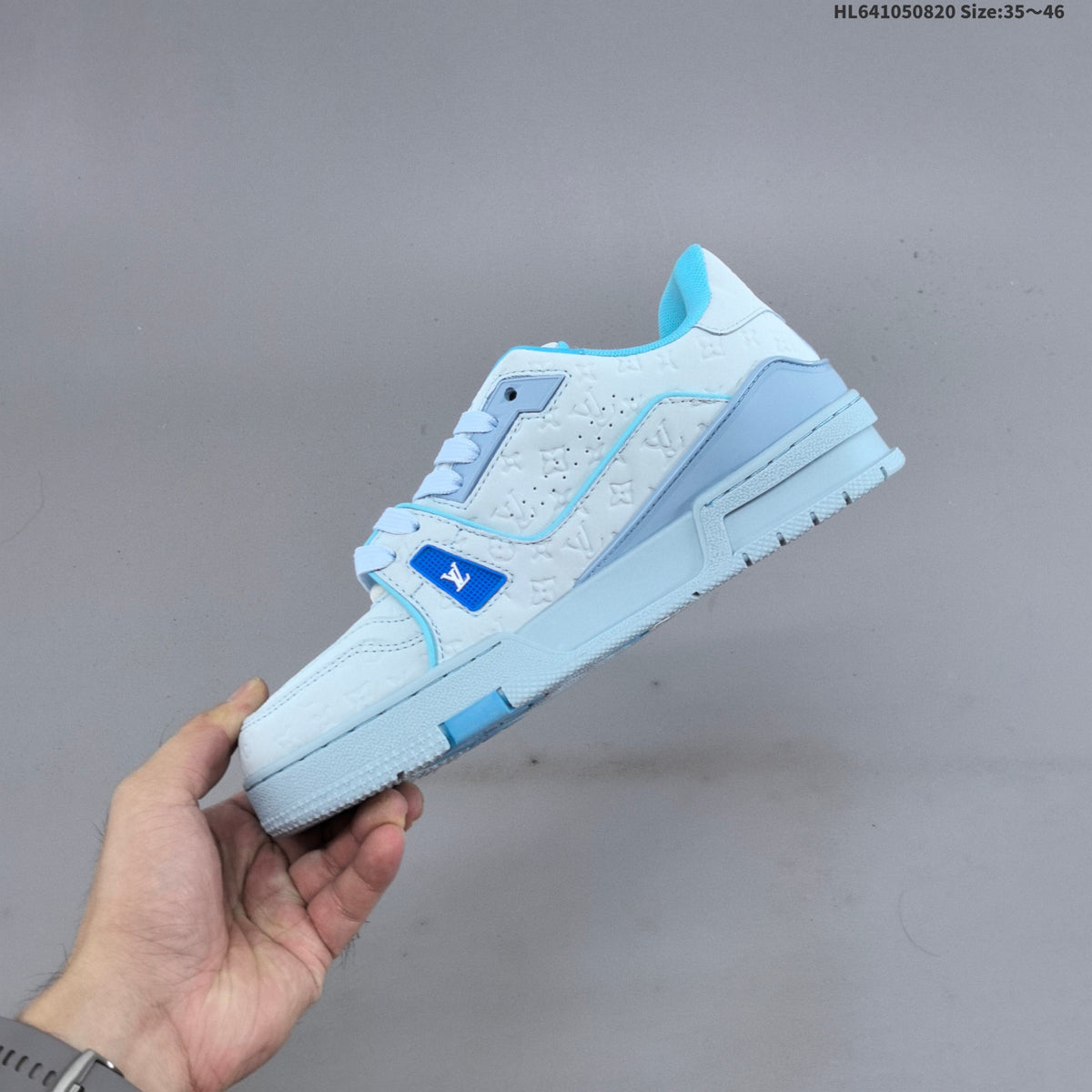 Louis Vuitton Trainer Low-Top Sneakers, White and Green/Blue
