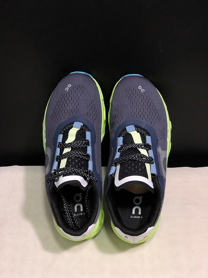 On Cloudmonster Running Shoes in Navy and Lime