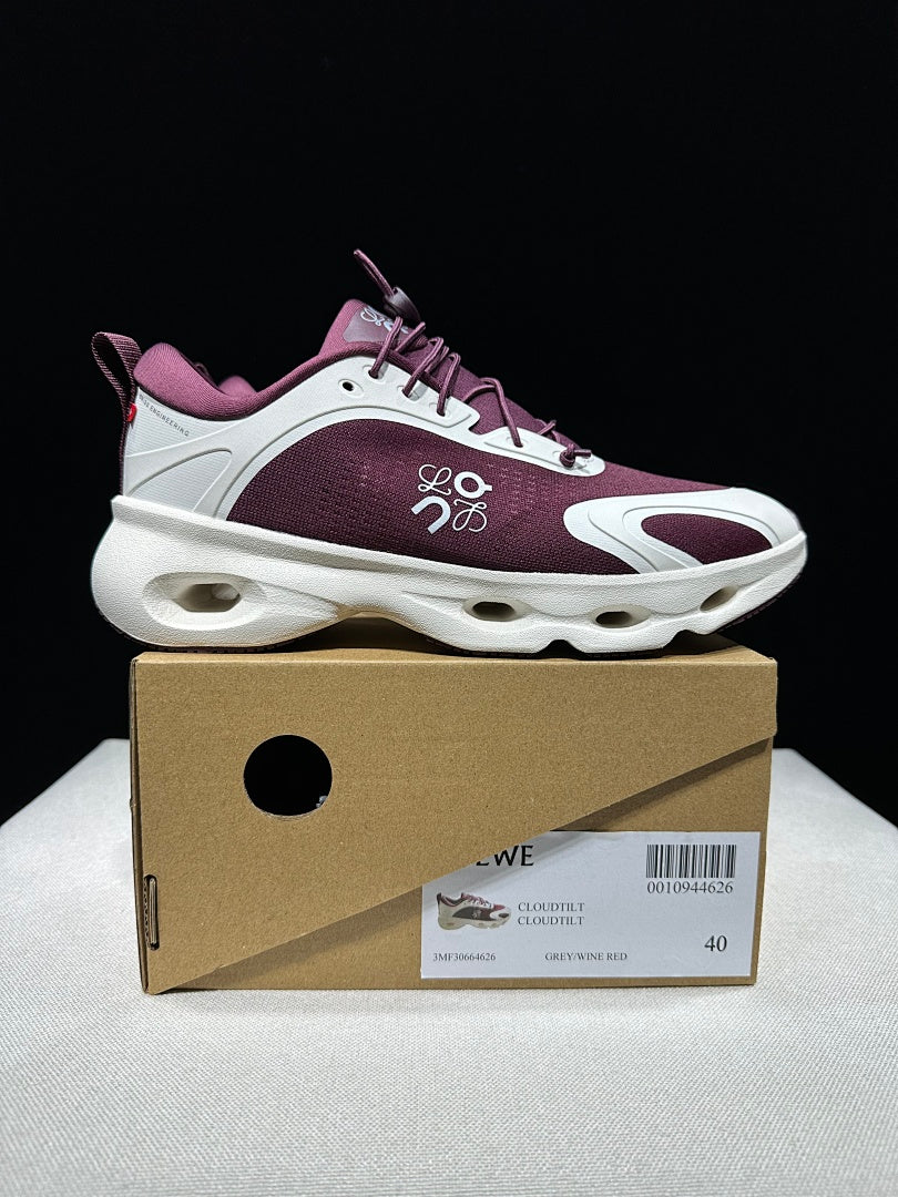 On x LOEWE Cloudventure 3.0 Sneakers, White and Wine Red
