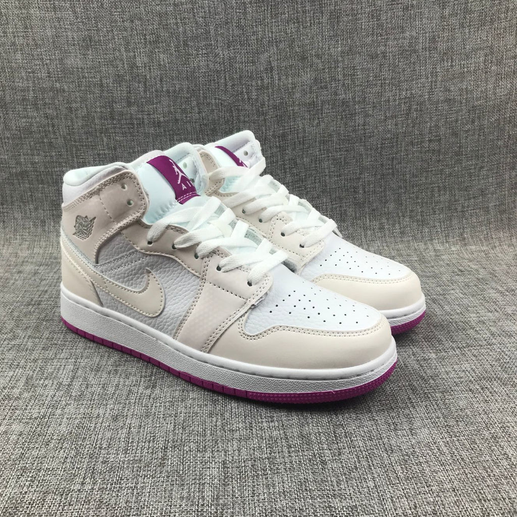 Jordan 1 Mid Grey White Fuchsia High-Top Sneakers