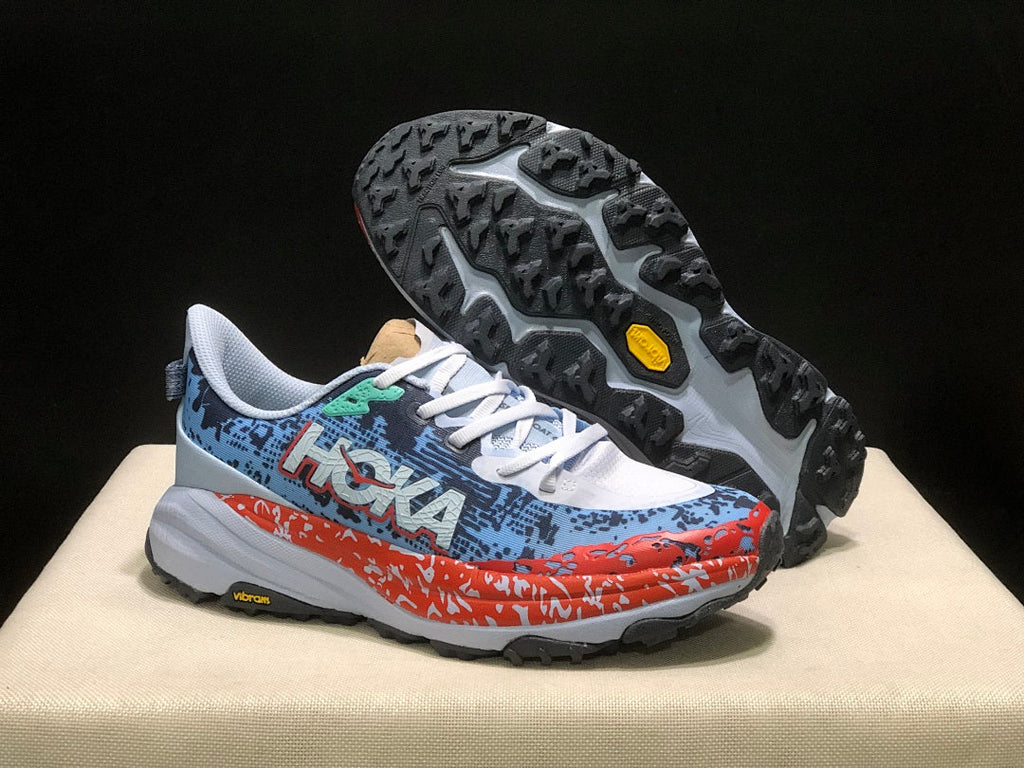 HOKA Speedgoat 6 Trail Running Shoes, Blue and Orange