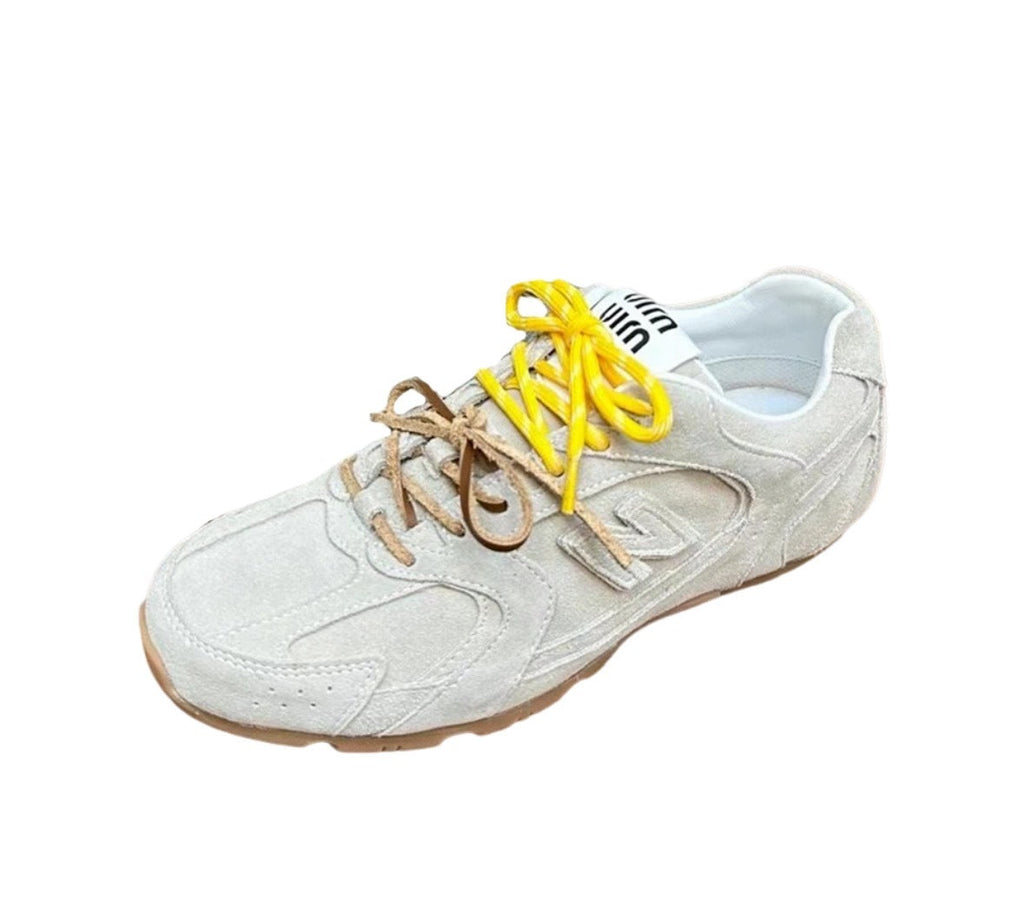Miu Miu Suede Low-Top Sneakers in Light Gray