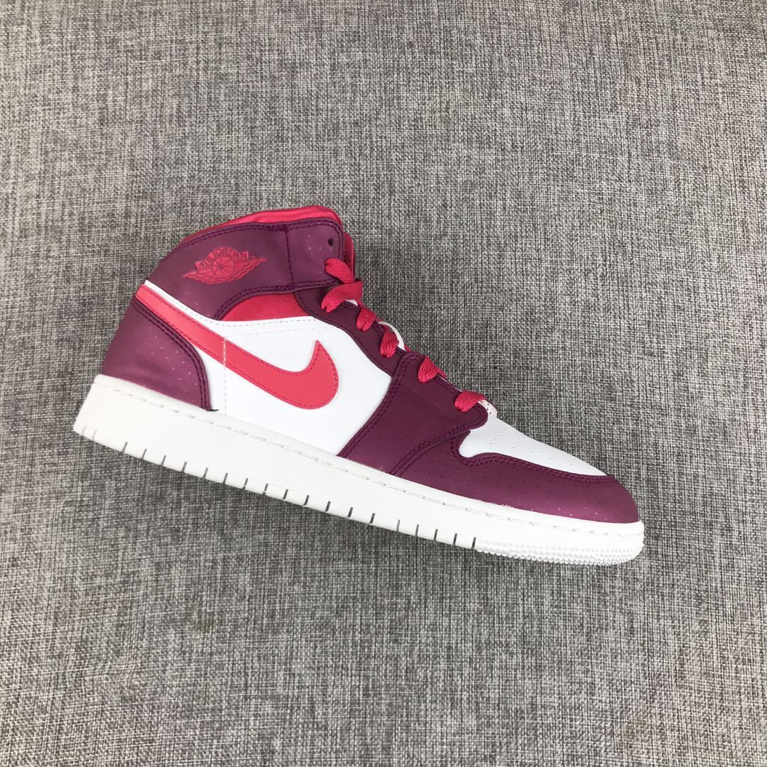 Air Jordan 1 High Sneakers in White, Pink and Burgundy