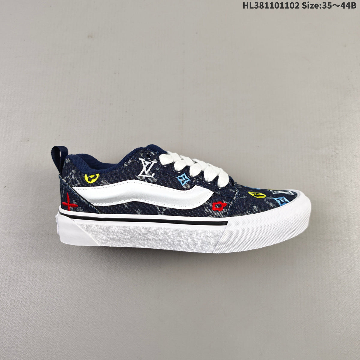 Vans Knu Skool Low-Top Sneakers in Navy Monogram Denim