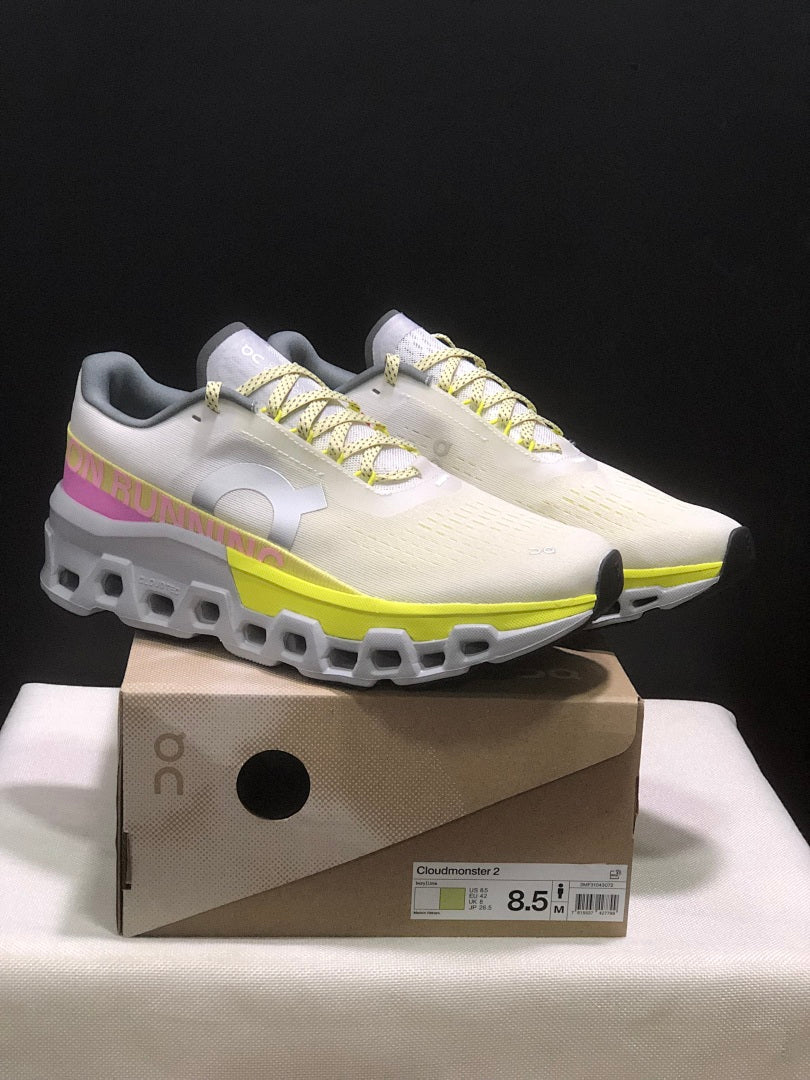 On Cloudmonster 2 Running Shoes, Lime and White
