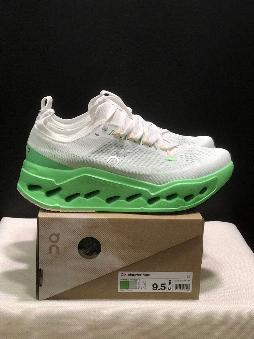 On Cloudsurfer Max White Green Running Shoes