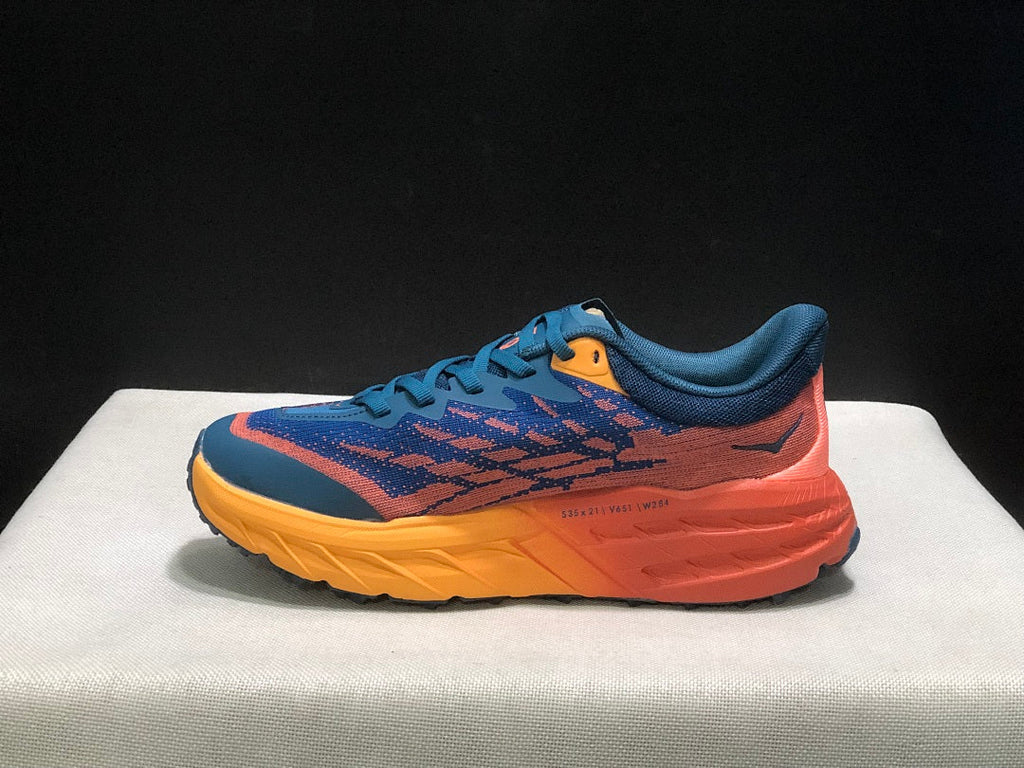 HOKA Speedgoat 5 Trail Running Shoes, Blue and Orange
