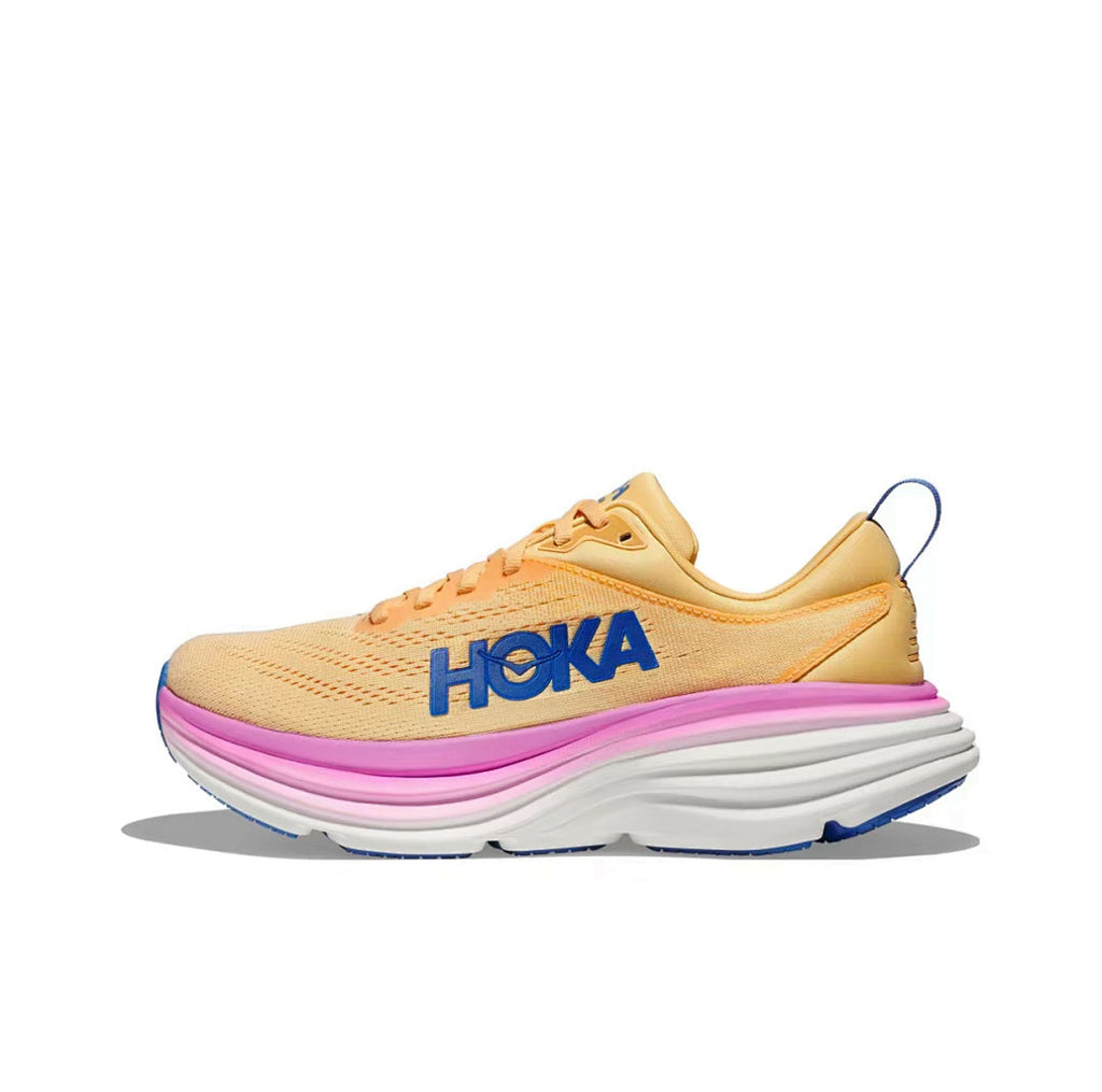 HOKA Bondi 8 Running Sneakers in Orange, Blue and Purple