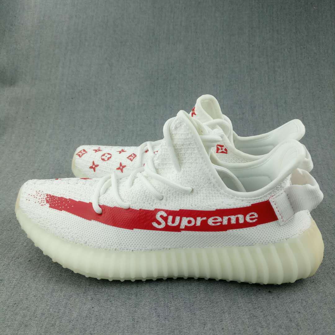 Yeezy 350 V2 White and Red Low-Top Sneakers