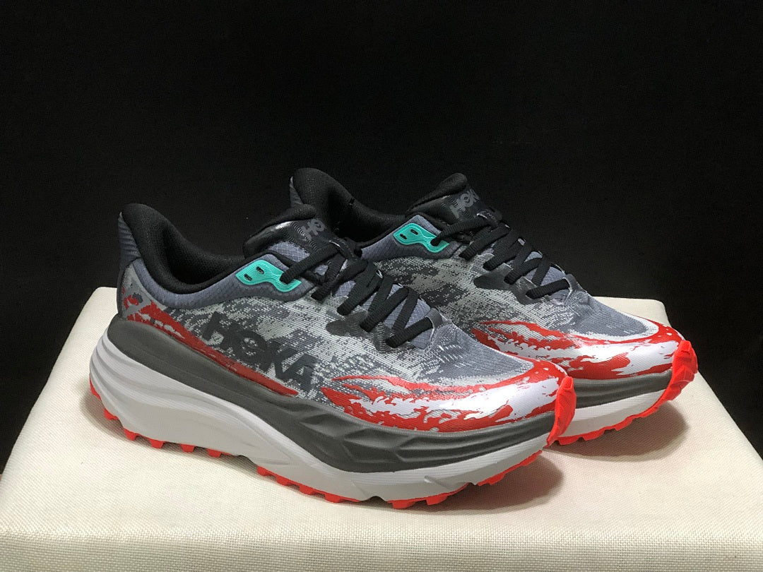 HOKA Stinson 7 Trail Running Shoes Gray Red