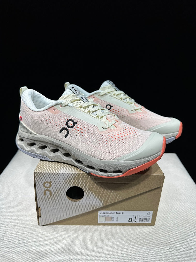 On Cloudsurfer Trail 2 Trail Running Shoes, Ivory and Coral