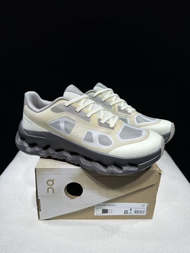 On Cloudtilt Remix Sneakers in White and Pebble