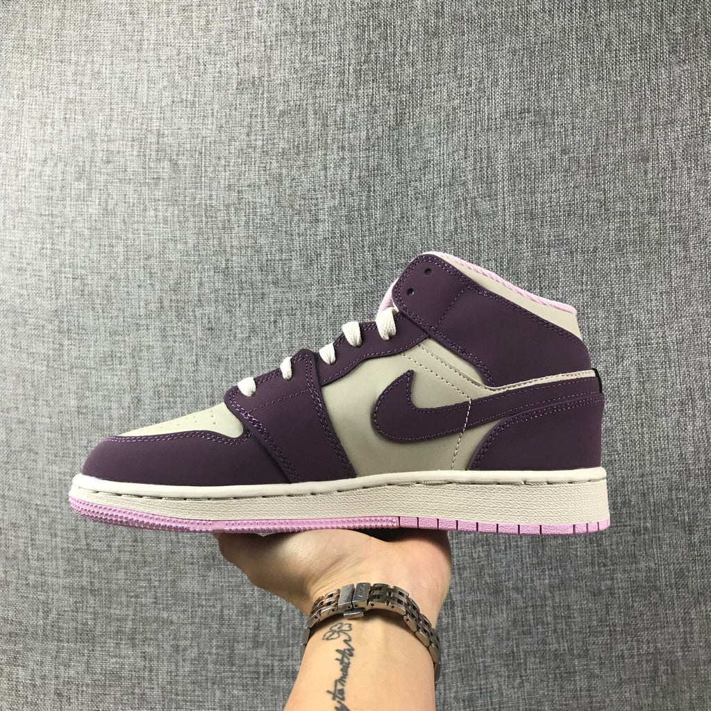 Air Jordan 1 Mid GS Sneakers White Purple Pink