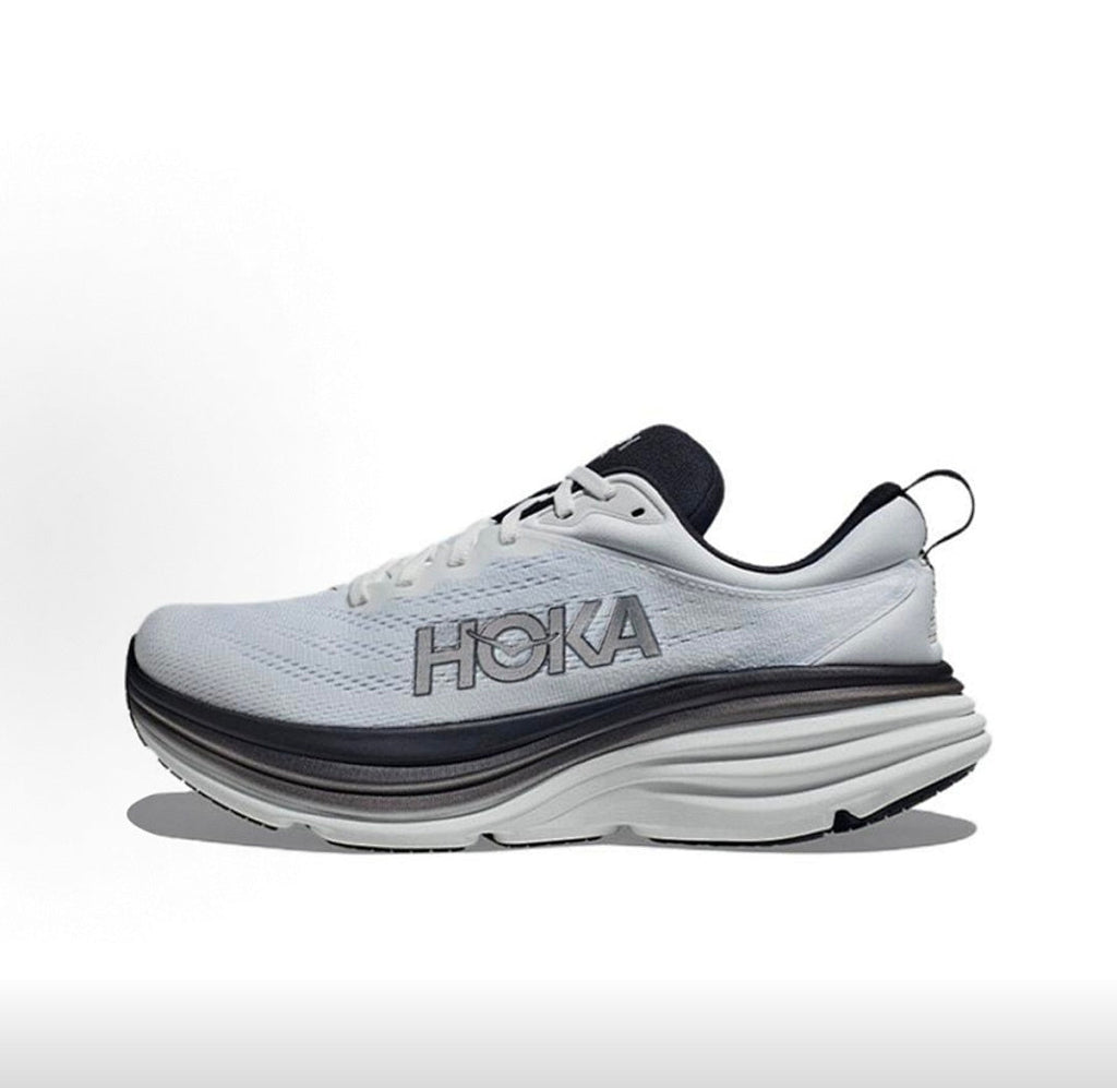 HOKA Bondi 8 White and Black Running Shoes