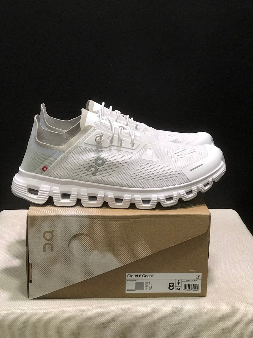 On Cloud 6 Coast Sneakers, White and Gray
