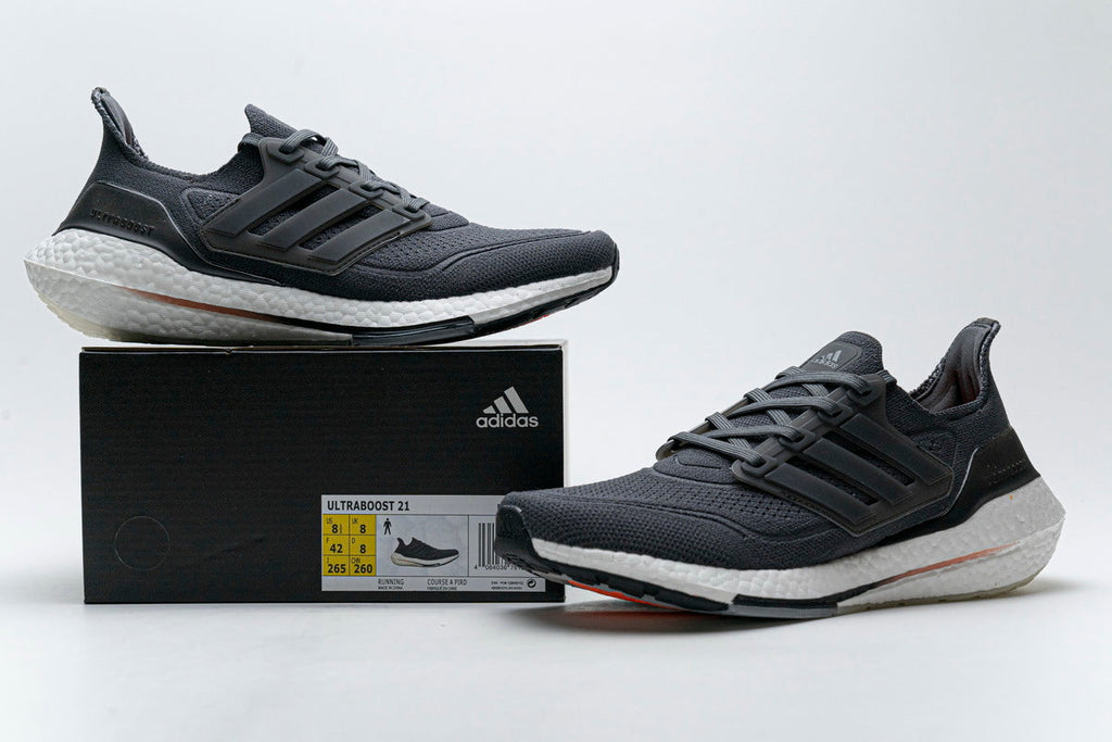 adidas UltraBoost 21 Running Shoes, Charcoal and White FY0372