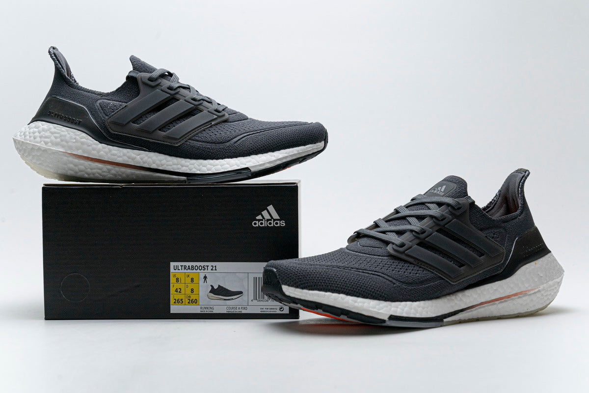 adidas UltraBoost 21 Running Shoes, Charcoal and White FY0372