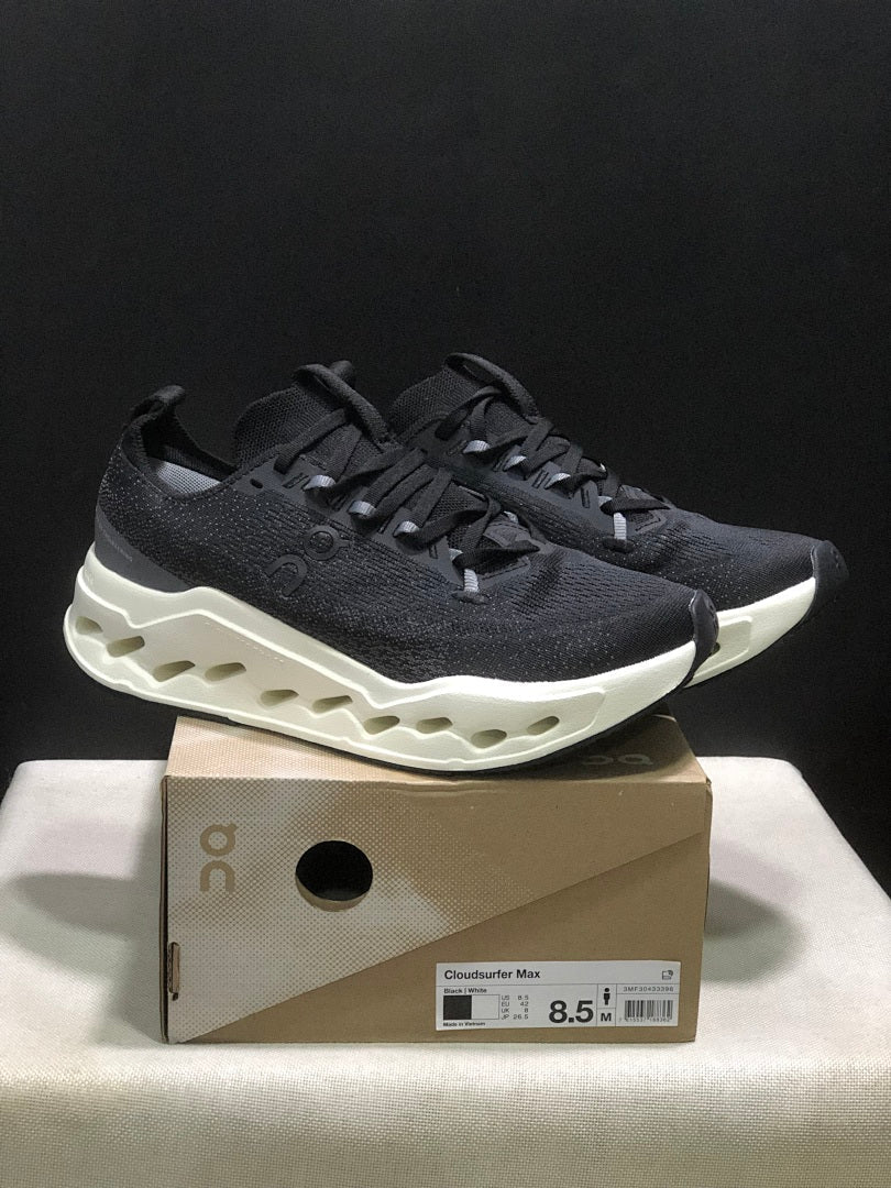 On Cloudsurfer Max Black and White Running Sneakers