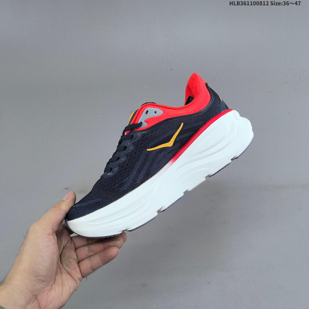 HOKA Bondi 9 Running Shoes in Navy, Red and Yellow