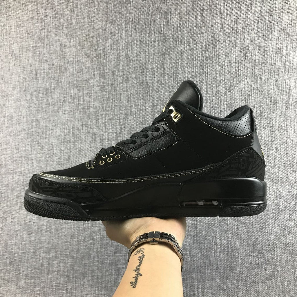 Air Jordan 3 BHM Black and Metallic Gold High-Top Sneakers