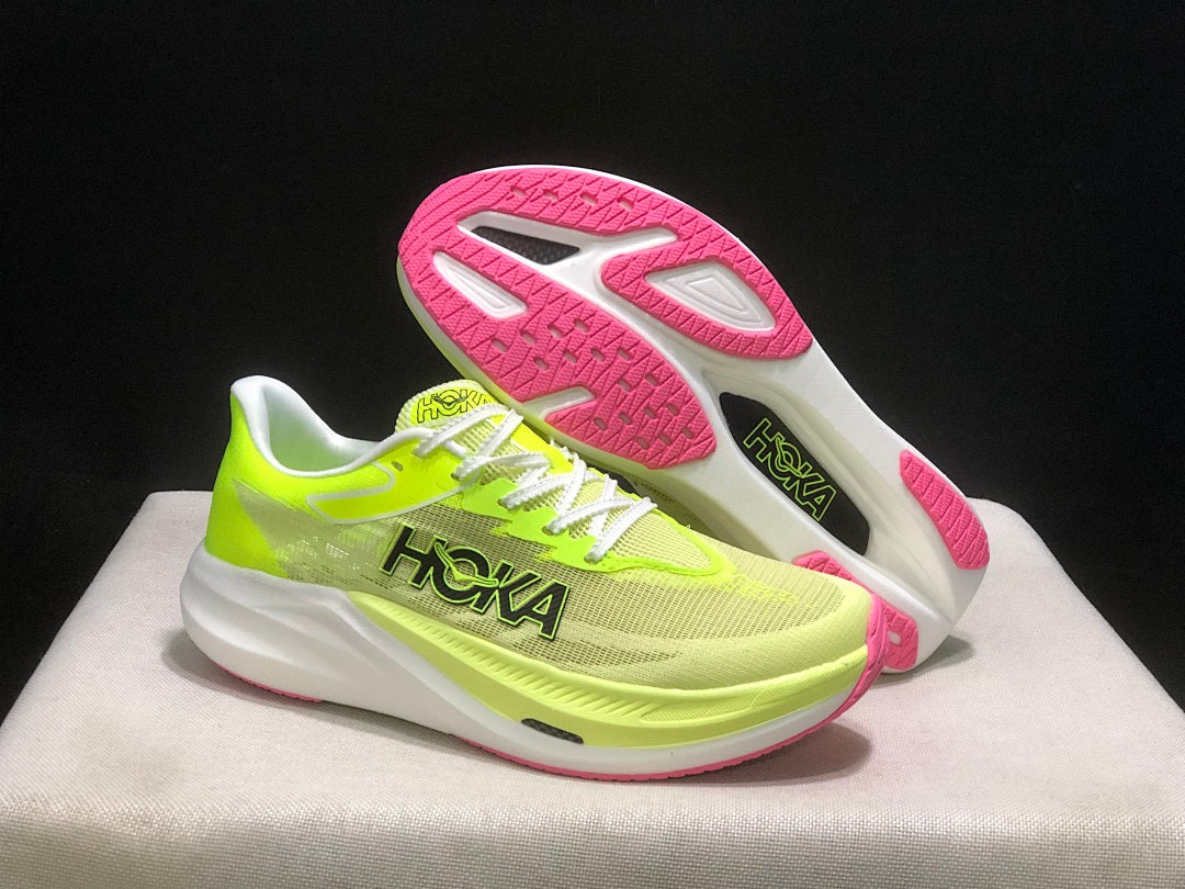 HOKA Rocket X 3 Running Shoes in Neon Yellow and Pink