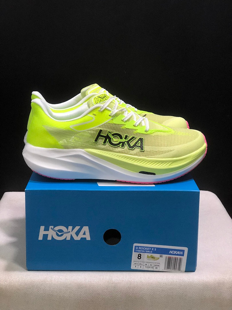 HOKA Rocket X 3 Running Shoes in Neon Yellow and Pink