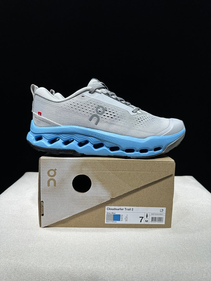 On Cloudsurfer Trail 2 Trail Running Shoes, Grey/Blue