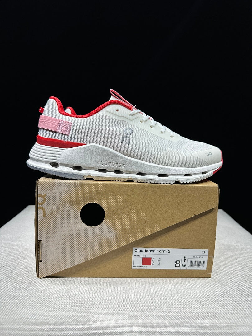 On Cloudnova Form 2 White and Red Sneakers