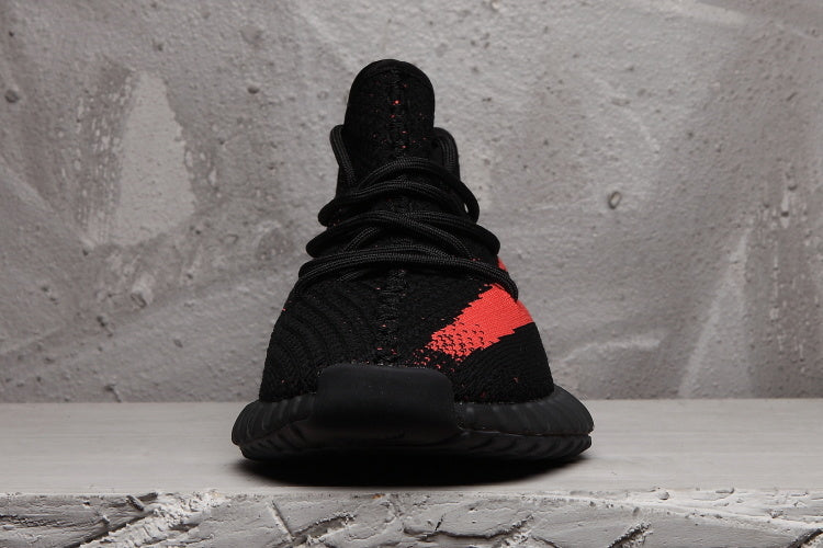 Yeezy 350 V2 Black and Red Knit Sneakers