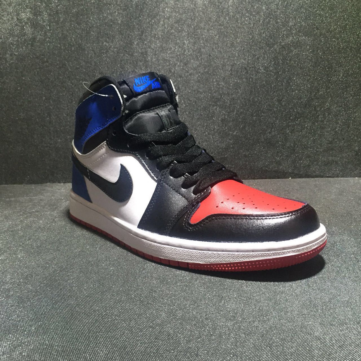 Jordan 1 High Three-Color Sneaker in Black, Blue and Red
