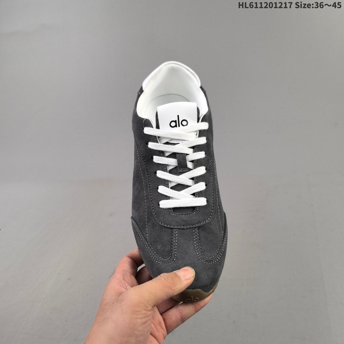 Alo Yoga Sunset Low-Top Suede Sneakers in Charcoal