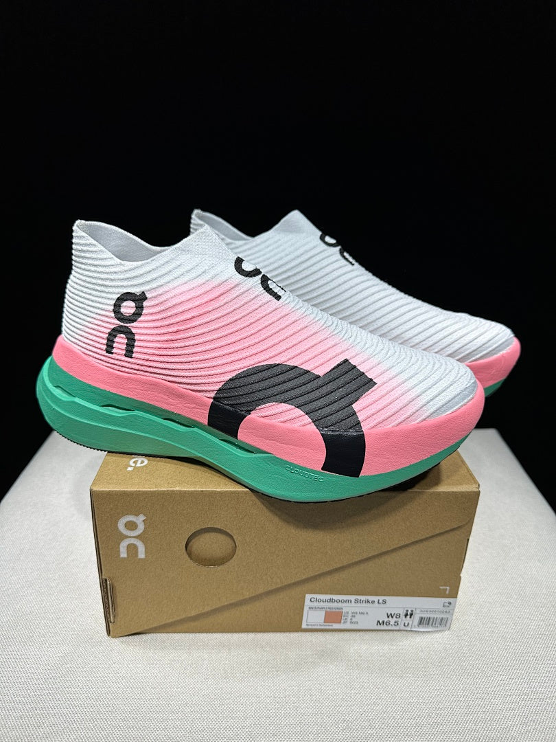 On Cloudboom Strike LS Running Shoes, White Pink Green