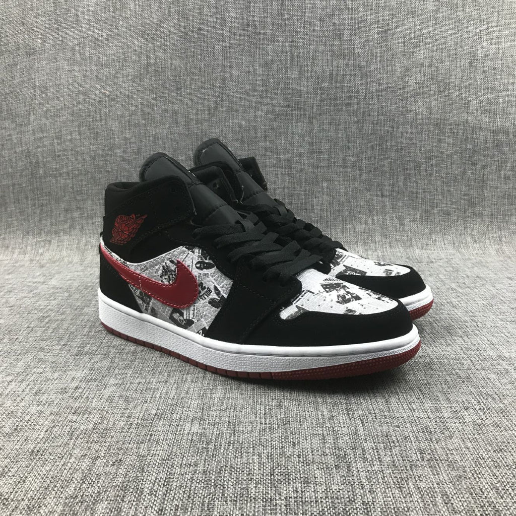Air Jordan 1 Mid Black Red Sneakers 852542-061
