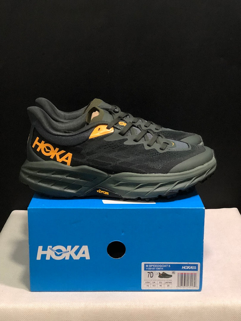 HOKA Speedgoat 5 Trail Running Shoes, Black and Olive